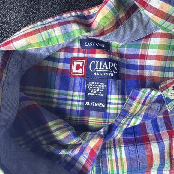 Chaps Men's Button-Up Shirt Multicolor Plaid Collared Short Sleeve Easy Care XL - Picture 12 of 13